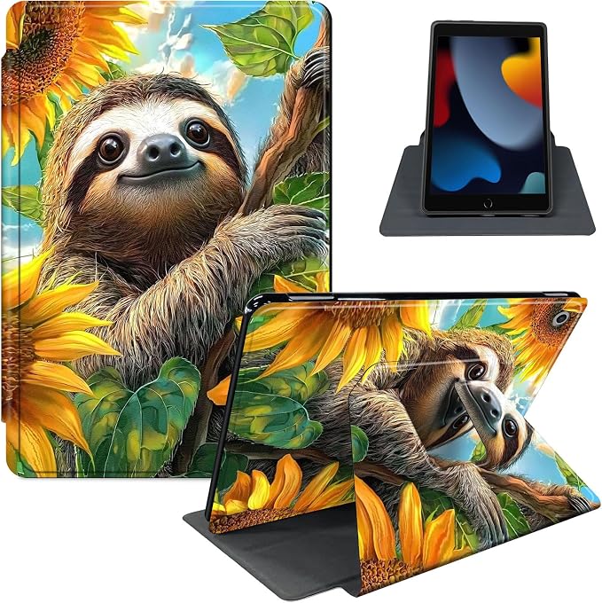 for iPad 11th Generation (A16 2025) 11 / iPad 10th Gen 10.9 2022 Case 360° Rotating PU Leather Stand Cover with Auto Sleep/Wake Shockproof TPU Backl Raccoon Perched