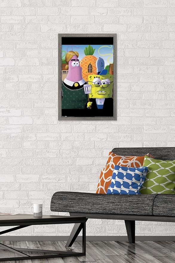 Trends International Nickelodeon Spongebob - American Gothic Wall Poster, 14.725" x 22.375", Barnwood Framed Version