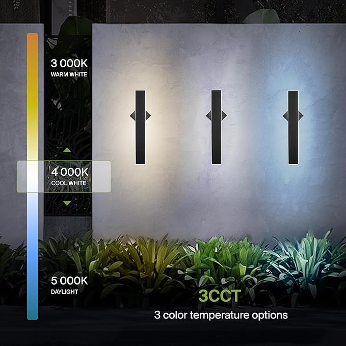 ASD LED 24" Long Wall Mount Light Fixture, Outdoor & Indoor Linear Sconce | 3CCT, Dimmable, Waterproof, Anti-Rust, ETL Listed | 24W 1500LM 3000-5000K 100-277V | Exterior Porch Lighting | Black, 2 Pack
