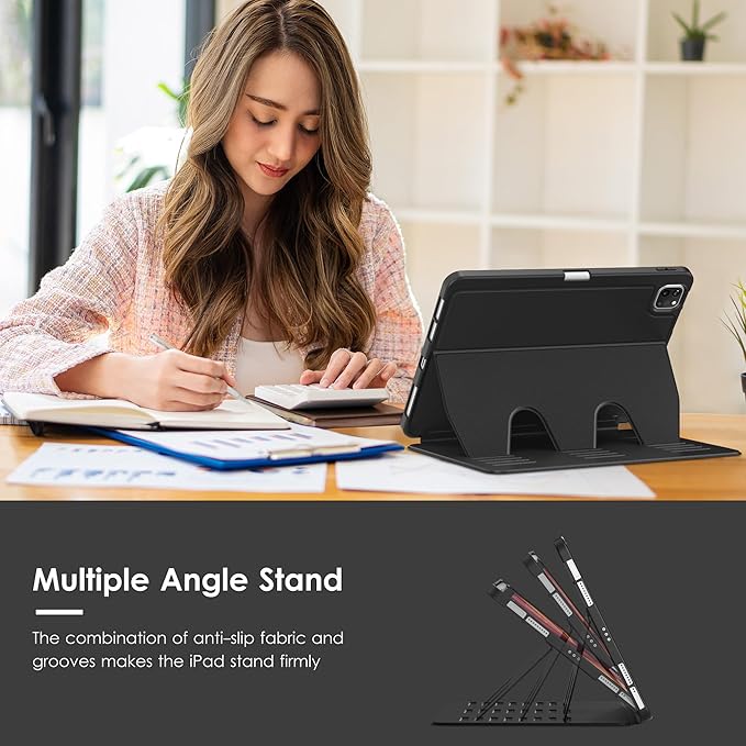 VIKESI Case for iPad Pro 11 inch (M5/M4) 2025/2024Multiple Angles Magnetic Stand CoverShockproof BackPencil Holderand Auto Sleep/WakeBlack