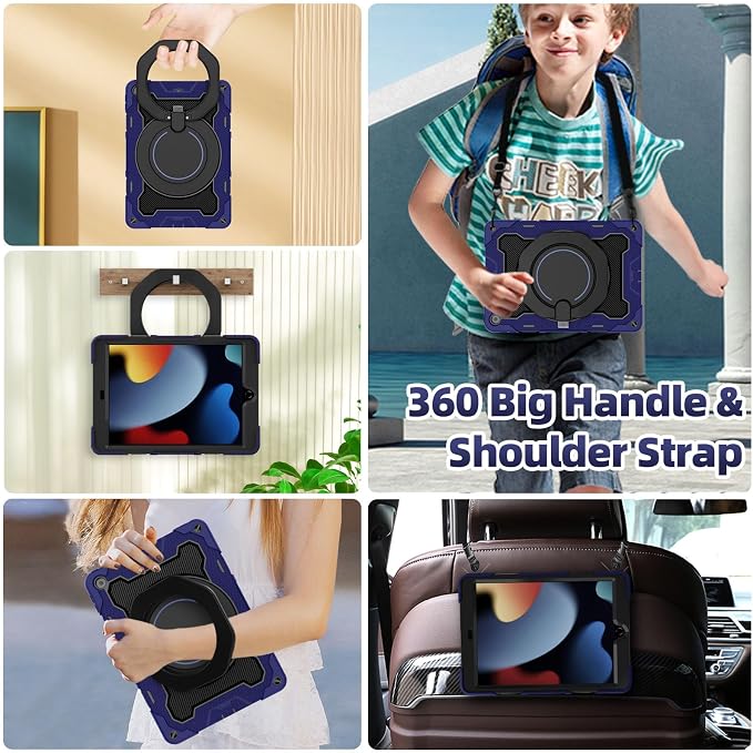 for iPad 9th 8th 7th Generation Case(iPad 10.2 inch) for Kids | 15ft Drop Protection Rugged with 360 Kickstand Handle Shoulder Strap，HD Screen Protector，Shockproof (2021/2020/2019 Release)