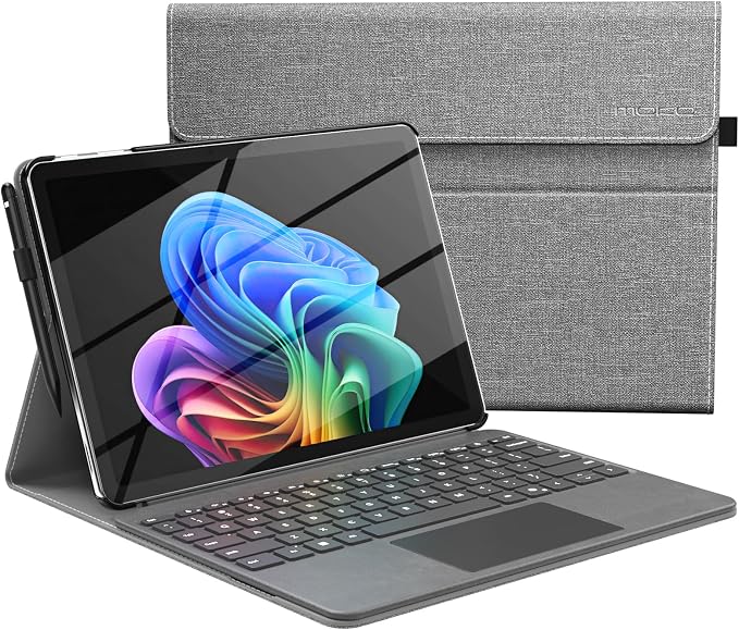 MoKo Case for Microsoft Surface Pro 12 Inch 1st Edition 2025 Gray | Lightweight Protective Business Cover Multi-Angle Stand Pocket Stylus Holder Compatible with Type Cover Keyboard