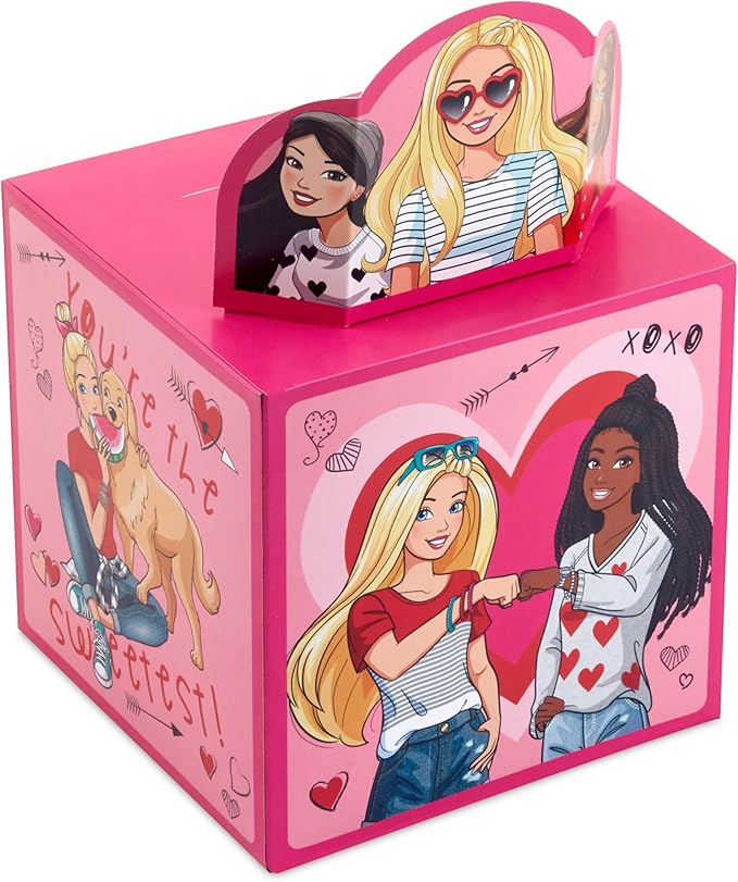 Hallmark Barbie Valentines Day Cards and Mailbox for Kids School Classroom Exchange (1 Box, 32 Valentine Cards, 1 Teacher Card)
