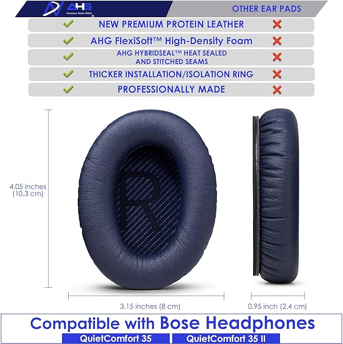 QC35 / QC35 ii earpads and QC35 Headband / QC35 ii Headband V3 pad Cushion Compatible with Bose QuietComfort 35 and QuietComfort 35 ii Headphones (Midnight Blue)