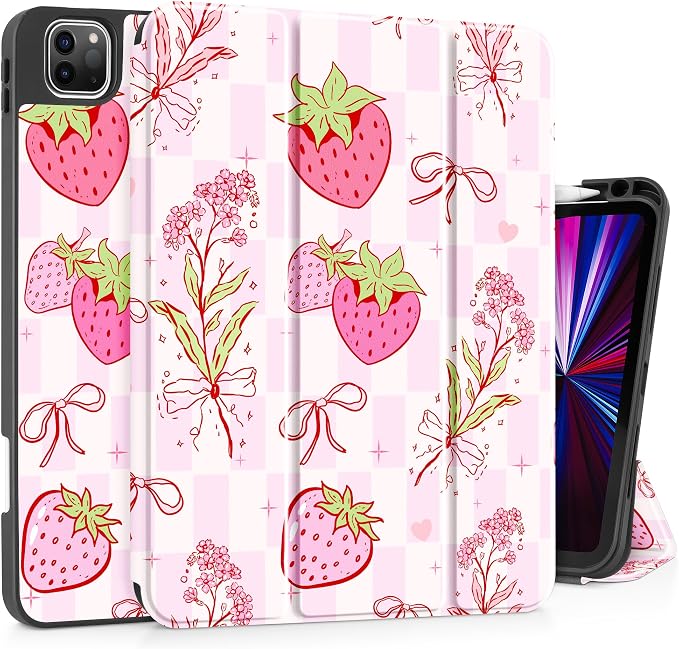 May Chen Case for iPad Pro 11 inch (4th 3rd 2nd &amp 1st Gen) 2022 2021 2020 2018 Trifold Stand + Pencil Holder + Auto Wake/Sleep + Soft TPU Protective Stand Back Cover Abstract Floral