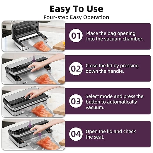 Paporia 10-In-1 Vacuum Food Sealer Machine, 85Kpa 200W Automatic Food Sealer, Low Noise Food Vacuum Saver with Sealer Bags, Roll, Build-in Cutter, Handheld and Compact Design with Digital Timer