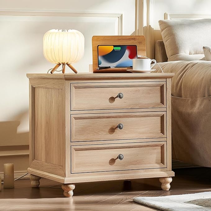 24" Wide Farmhouse Nightstand Set of 2, 37" Tall Rustic Chests of Drawers w/ 4 Solid Wood Feet, Farmhouse Furniture Series for Living Room,Bedroom,Wood