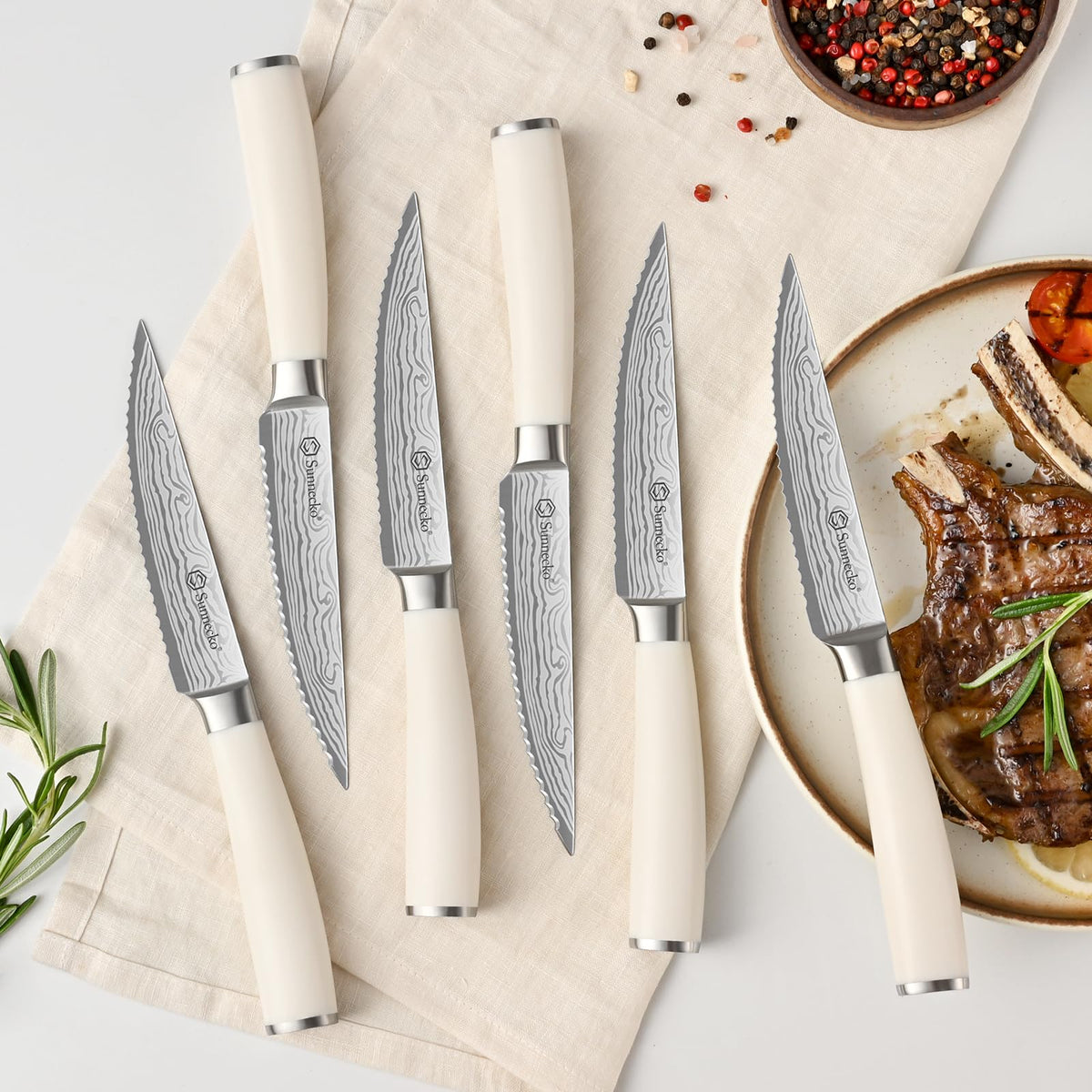 Knife Set with Block and Sharpener, 15 Piece Kitchen Knife Block Set