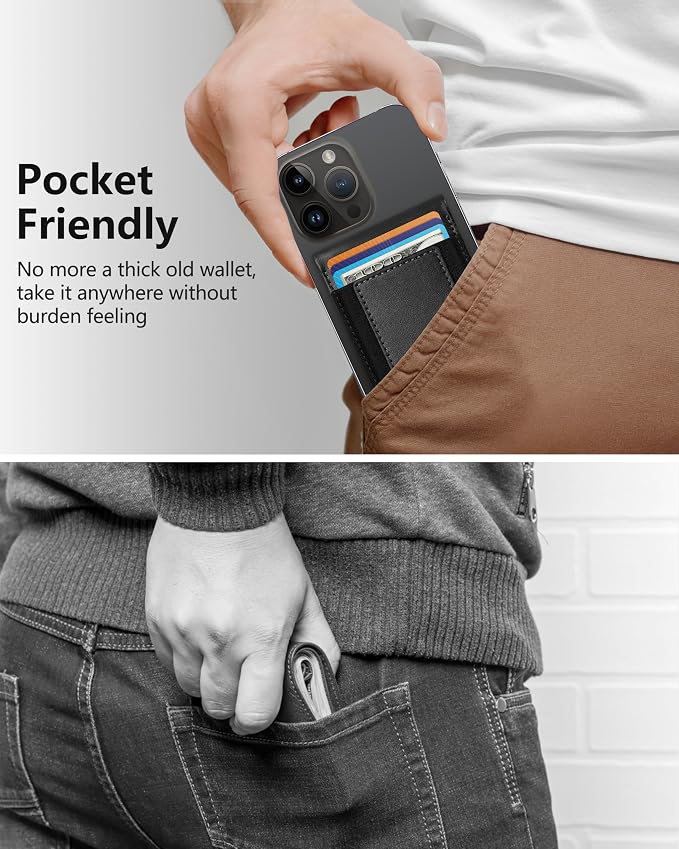ExtreLife 2-in-1 Magsafe Wallet Adjustable Stand Open ID Window Magnetic Wallet for iPhone 17/16/15/14 Pro Max/14 Pro/14 Plus/13/12 Series 9 Cards Holder Vegan Leather Black