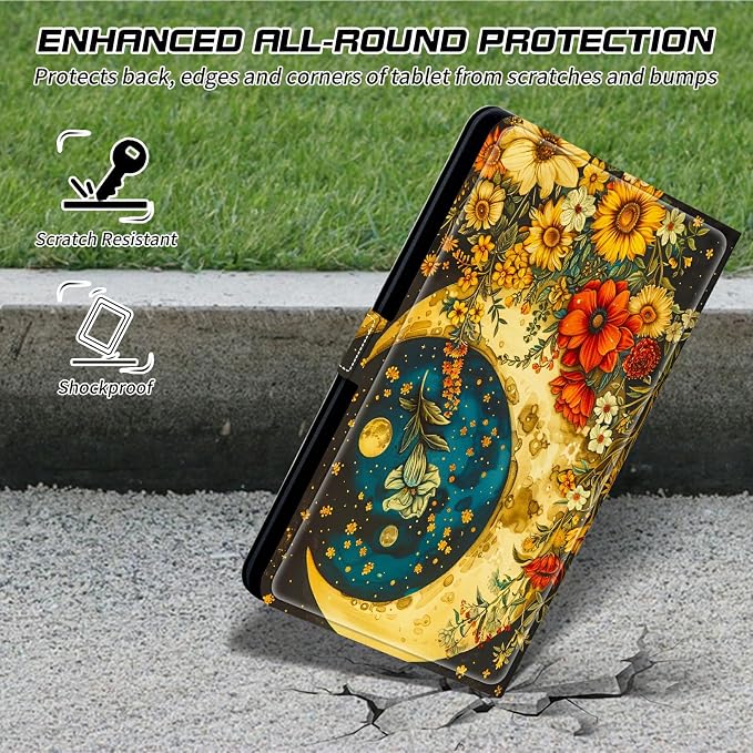for Walmart Onn 10.1 2024 Onn 10.1 Gen 4 Universal Tablet Case 360 Degree Rotating Kickstand Protective Stand Case with Multiple Viewing PU Leather Shell Case Black Book Cat