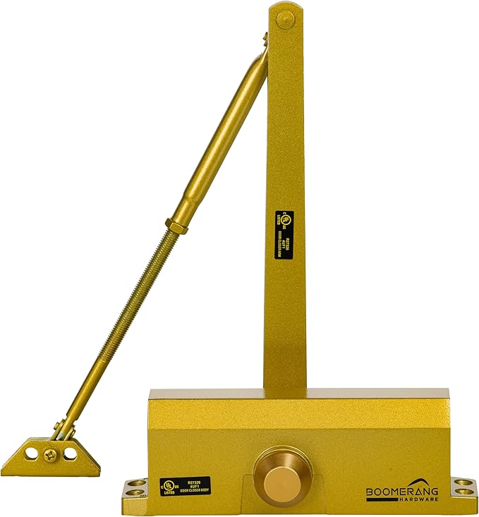 Boomerang Medium Duty Automatic Commercial Door Closer - D703 Hydraulic UL 3 hr. Fire Rated Closer, Surface-Mounted Size 3 for Home & Light Commercial Doors, Painted Brass/Gold (US4)