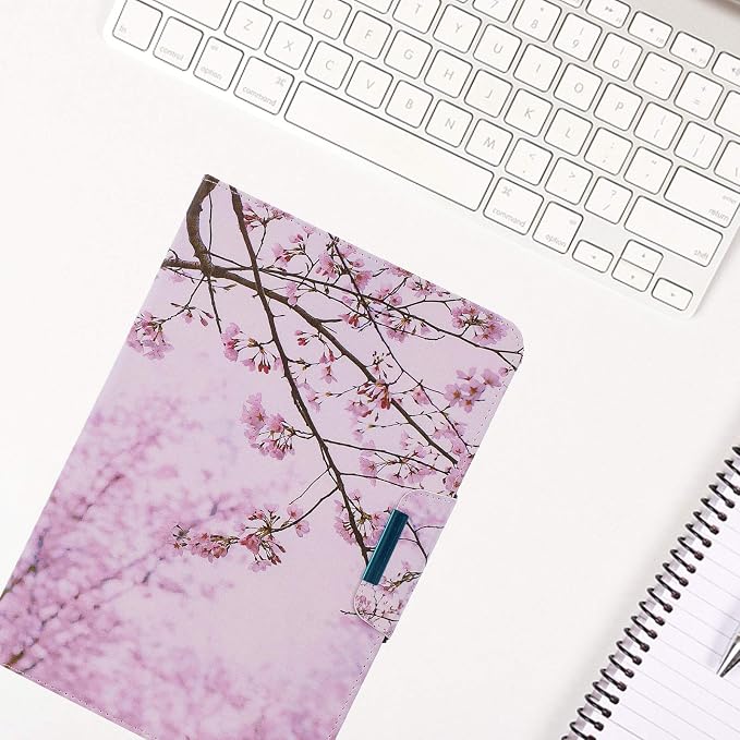 Universal 7 Inch Tablet Case Techcircle Ultra Slim Lightweight PU Leather Stand Folio Flip Wallet Protective Shell Case [Card Slots] [Magnetic Closure] for All 7 Android Tablet PC Cherry Blossom