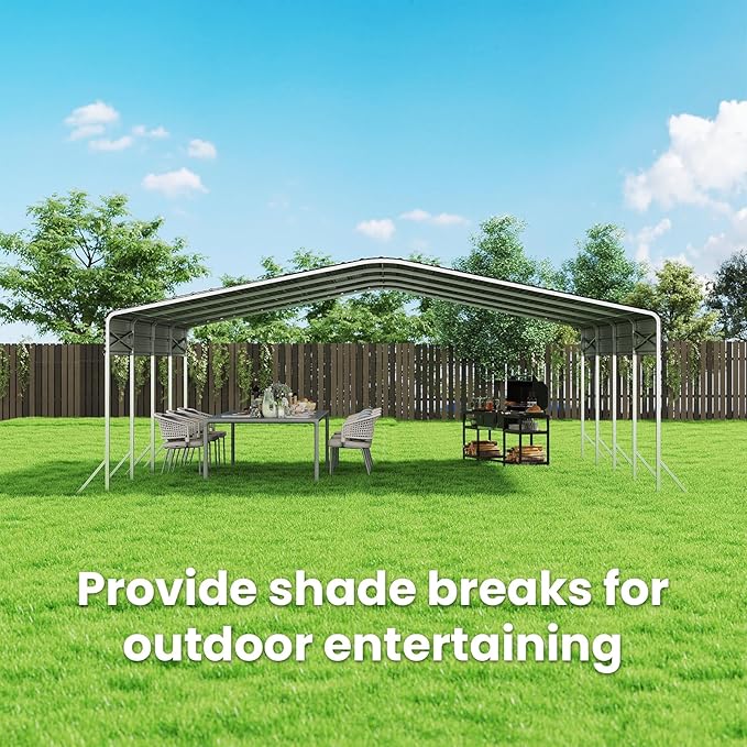 20x20 Carport, Heavy Duty Metal Car Port, All-Weather Protection, Easy Assembly for Cars, Trucks, Boats, Tractors, and Outdoor Storage, White