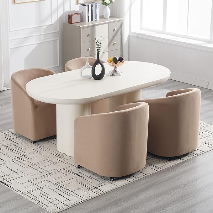 Khaki Barrel Dining Room Chairs with Swivel Casters Set of 2 Velvet Upholstered Modern Dining Chairs with Arms Back Accent Side Chairs for Living Reading Room Kitchen Bedroom
