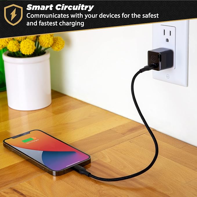 Scosche HPDCA32 PowerVolt 32W Certified Type-C + Type-A Fast Wall Charger Power Delivery 3.0 for ALL USB-C and USB-A Devices in Black