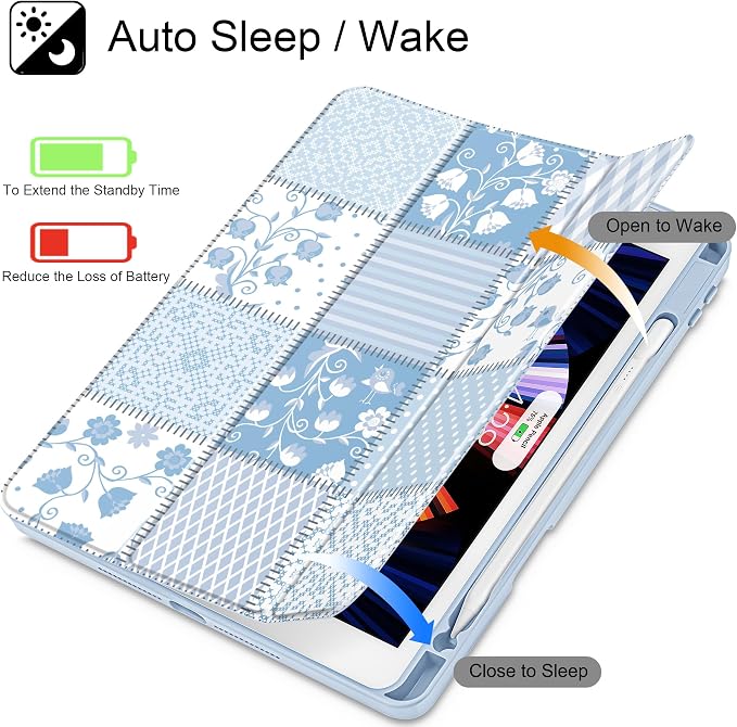Tuiklol for iPad 10.2 inch 9th / 8th / 7th Gen 2021 2020 2019 Release Case | Built in Pencil Holder - TPU Protection Trifold Stand Stand Clear Back Tablet Cover With Auto Wake/Sleep Blue berries