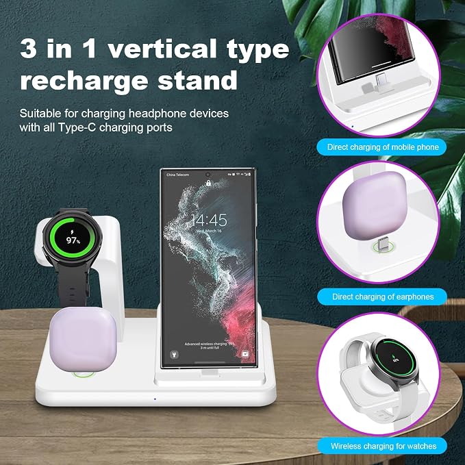 3 in 1 Charging Station for Multiple Devices Wireless Charger Power Up Your Life with Speed &amp StyleBlack