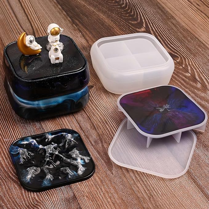 Moukiween Large Storage Box Molds with Lid Resin Jar Mold Silicone Box Mold