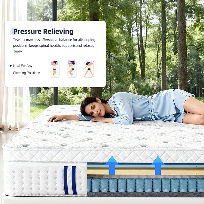 14 Inch Twin XL Mattress, Plush Hybrid Mattresses with Gel Memory Foam in a Box, Individual Pocket Springs for Pressure Relief & Motion Isolation, CertiPUR-US Certified,100-Night Trial