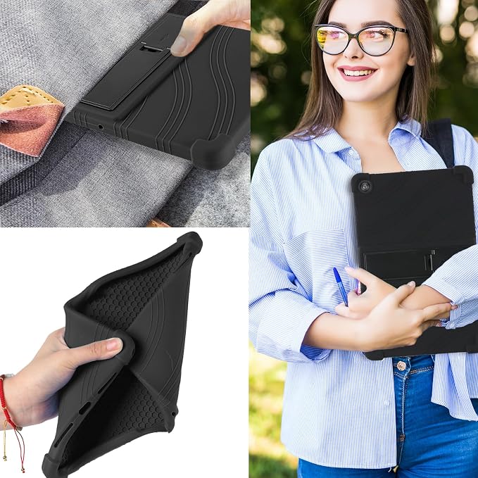 for Revvl Tab 2 Case (2025) Kids Soft Silicone Cover for Tmobile Revvl Tab 2 Tablet Case with Stand (Black)