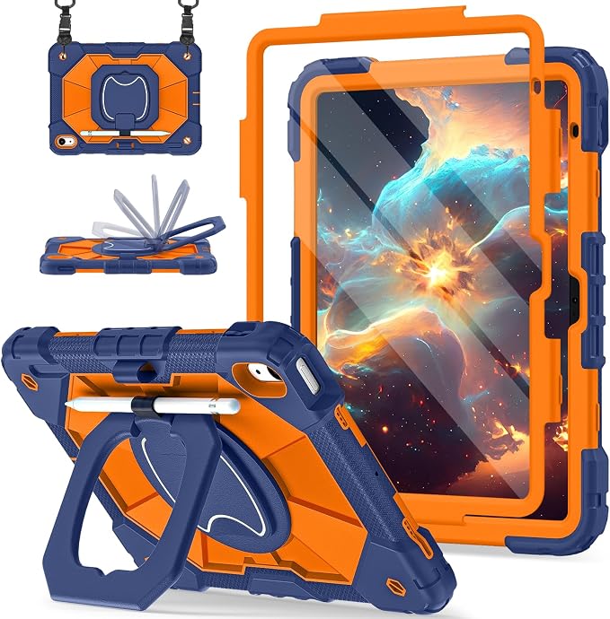 Scnioy Case for iPad (A16) 11th Generation 11 Inch (2025) / iPad 10th Generation Case 10.9 Inch (2022) with 360° Rotating Stand Screen Protector Pen Holder Shoulder Strap Black
