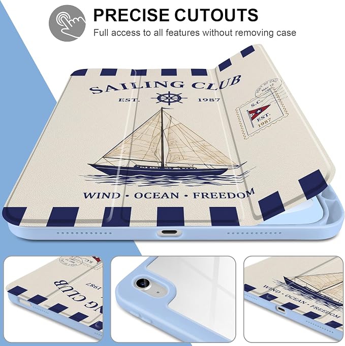Case for iPad (A16) 11th Generation 11 inch 2025 /iPad 10th Gen 10.9 2022 - Aesthetic Cute Preppy Design Trifold Cover with Soft TPU Bumper Clear Back Auto Sleep/Wake Waves