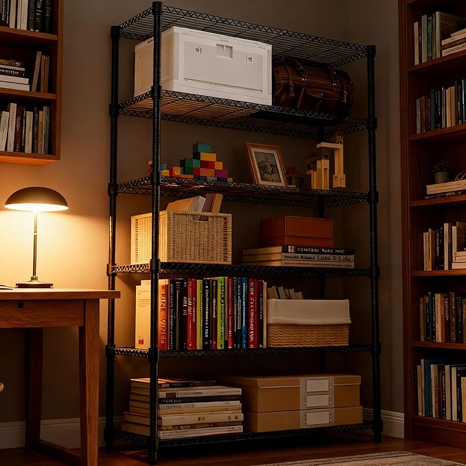 M MZG 2100LBS 47.2" W 6 Tiers Shelf Storage Shelves Metal Shelving Unit Heavy Duty Garage Shelving Adjustable Wire Shelves for Pantry,Kitchen,Garage,Basement,Black 17.7" D x 47.2" W x 82.4" H