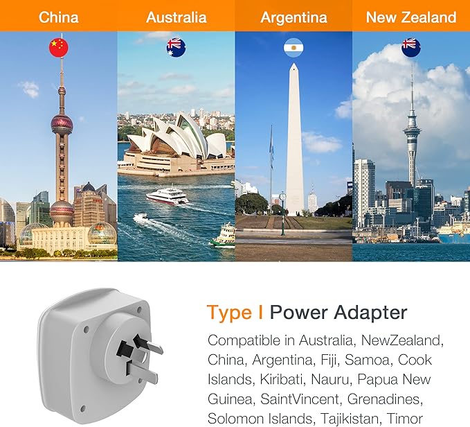 TESSAN New Zealand Australia Plug Adapter, Type I Travel Adaptor with 2 USB Ports 2 American Outlets, US to Australian AU Fiji Argentina China Charger Power Converter