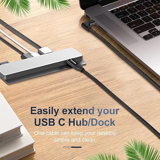 Thsucords 100W USB C Extension Cable 0.3FT 2Pack 10Gbps 90 Degree Right Angle USB C 3.2 Male to Female Extender Fast Charging Cord Compatible with MacBookiPad ProNintendo SwitchSteam Deck