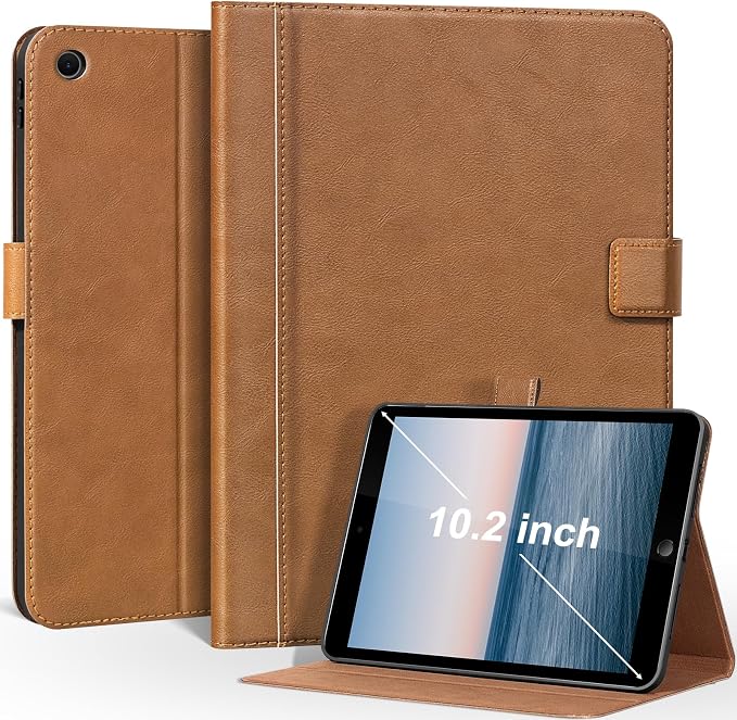 Leather Case for iPad 9th/8th/7th Gen 10.2 Inch (2021/2020/2019) | Premium Leather Folio Cover with Magnetic Closure Adjustable Stand Auto Sleep/Wake shockproof Protective CaseBlack