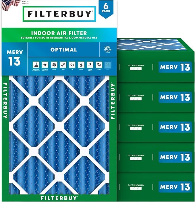 Filterbuy 12x20x4 Air Filter MERV 13 Optimal Smoke & Allergy Defense,