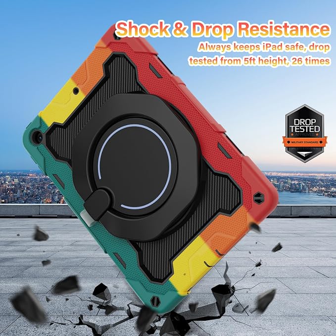 for iPad 9th 8th 7th Generation Case(iPad 10.2 inch) for Kids | 15ft Drop Protection Rugged with 360 Kickstand Handle Shoulder Strap，HD Screen Protector，Shockproof (2021/2020/2019 Release)