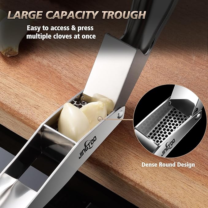 JINGTOO Garlic Press Stainless Steel, Premium Garlic Mincer No Need to Peel