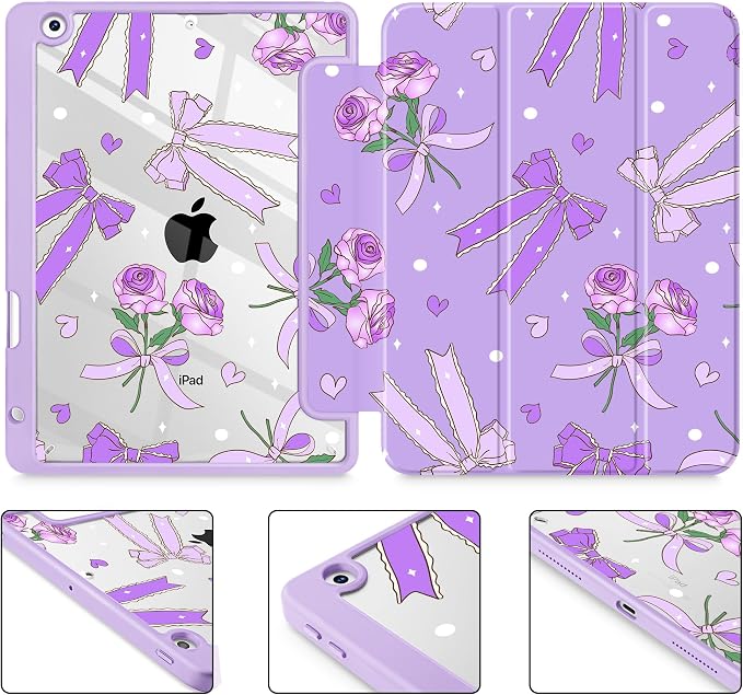 Tuiklol for iPad 10.2 inch 9th / 8th / 7th Gen 2021 2020 2019 Release Case | Built in Pencil Holder - TPU Protection Trifold Stand Stand Clear Back Tablet Cover With Auto Wake/Sleep Blue berries