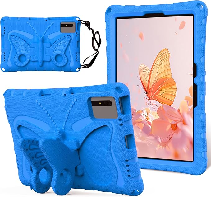 for Samsung Galaxy S9/S9FE/S8/S7 11 Butterfly Wings Kickstand Kids Girl Tablet Case EVA Material Light Weight Shockproof Kids Case for Lenovo M11 Xiaomi PDA 5/6 Redmi Pad SE (Blue)