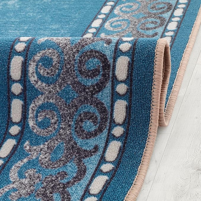 Antep Rugs Alfombras Bordered Modern 3x5 Non-Slip (Non-Skid) Low Pile Rubber Backing Indoor Area Rug (Turquoise Blue, 3' x 5')