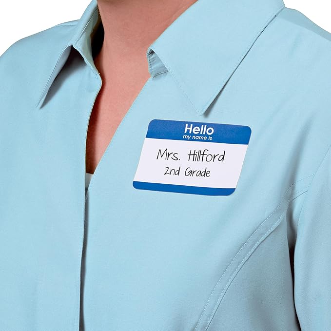 Avery Customizable Name Tags, Hello My Name is, 2-1/3" x 3-3/8", White, Blue Border, Removable Adhesive, Non-Printable, 200 Total (8-Pack of 6175)