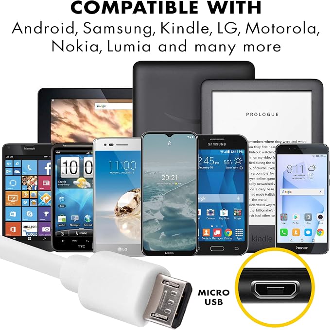 Micro USB Micro-B Wall Charger Compatible with Android and Samsung Galaxy S7 S6 J3 J8 J7 A7 Note 5 Kindle Moto Lumia and Many More (6-Foot)