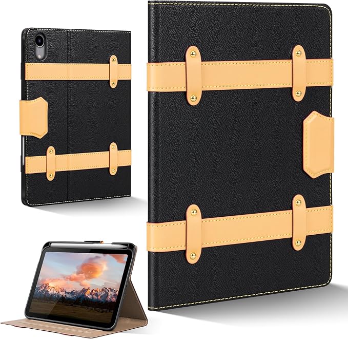 Case for iPad mini 7 (A17) ProiPad mini 7th/6th Gen (2024/2021) | Microfiber Leather Folio Cover with Adjustable Multi-angle StandAuto Sleep/WakeShockproof Protection CaseBlack