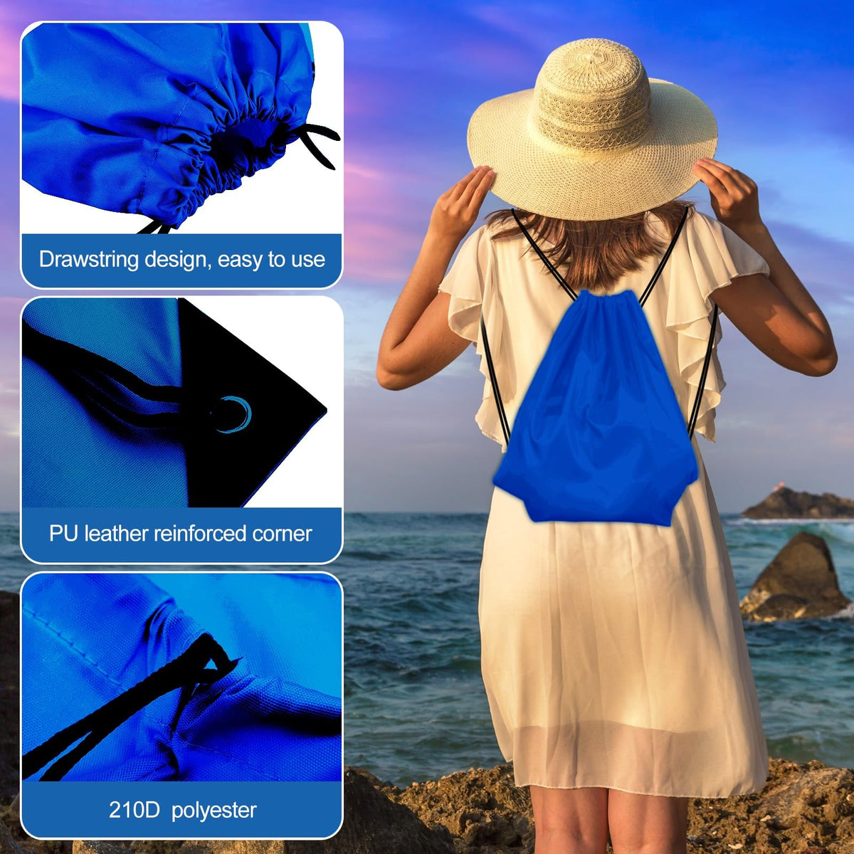 KUUQA 100Pcs Blue Drawstring Backpack Bag Sack Drawstring Bags Bulk String Bags Storage Bags for Sport Gym Traveling