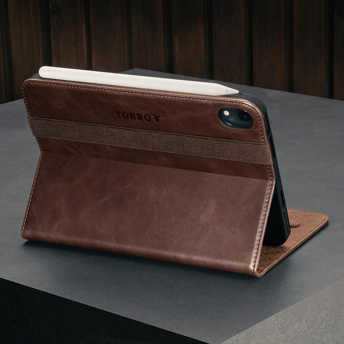 TORRO Case Compatible with iPad mini 7/6 – Genuine Leather iPad mini 7th / 6th Generation (2024/2021) Cover with Stand Function Apple Pencil Connectivity and Wake Sleep Function (Black)
