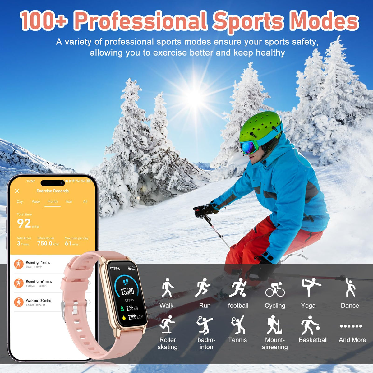 Fitness Tracker with Step Counter/Calories/Stopwatch, Activity Tracker, Health Tracker with Heart Rate Monitor, Sleep Tracker,1.47'' Touch Color Screen, Pedometer Watch for Women Men