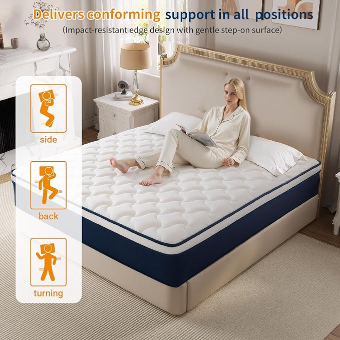 Full Size 12 Inch Gel Memory Foam Hybrid Mattress in a Box - 55x75 Inch, Pocket Springs & Medium Firm for Pressure Relief, Motion Isolation, 100 Nights Trial