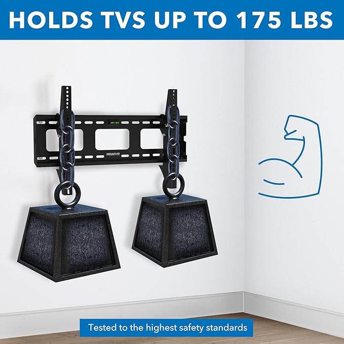Mount-It Low-Profile Tilting TV Wall Mount Bracket for 32-60 inch LCD, LED, OLED, 4K or Plasma Flat Screen TVs - 175 lbs Capacity, 1.5 Inch Profile, Max VESA 600x400 (MI-318B), Black, 60