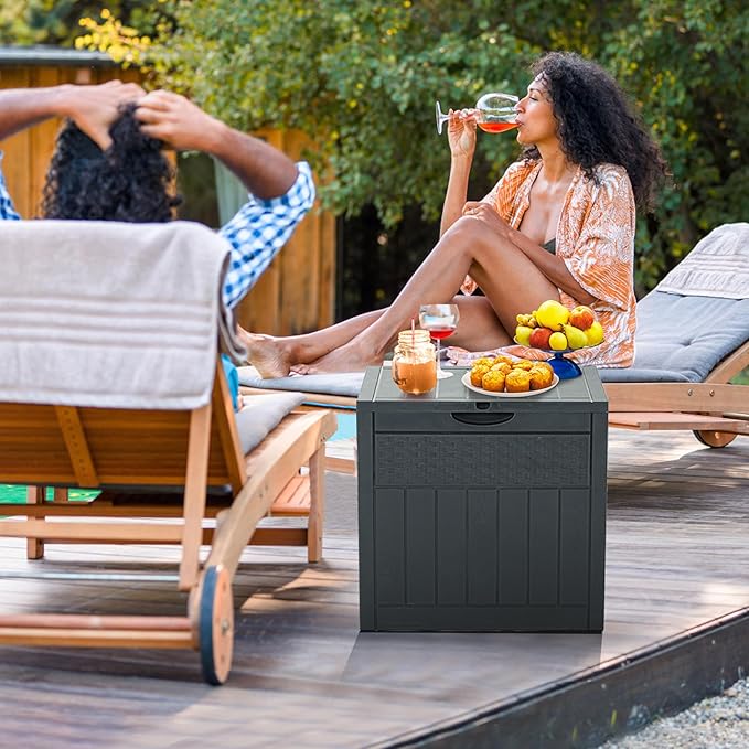 33 Gallon Resin Deck Box, Weatherproof Outdoor Storage Box for Patio, Garden, Pool, and Yard, Lockable Waterproof Bin for Tools, Cushions, and Accessories, Grey