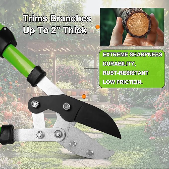 27-41" Telescopic Loppers for Tree Trimming, Heavy Duty Tree Cutter with Extendable Handle, Branch Trimmer for Garden, Farm Cutter up to 2-Inch Diameter, Low-Friction Sharp Steel Blade