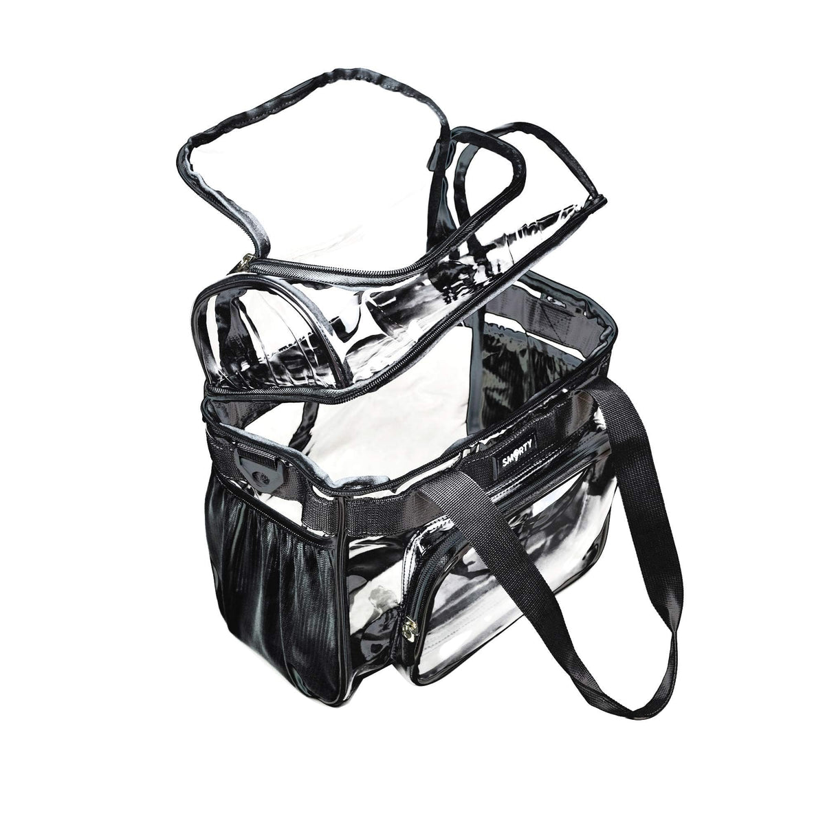 TXSN Large Clear Lunch Tote Heavy Duty Stadium Bag Approved Durable Crossbody Makeup Cosmetic Box for Men Women Work (Black, 12 x 6 x 12)