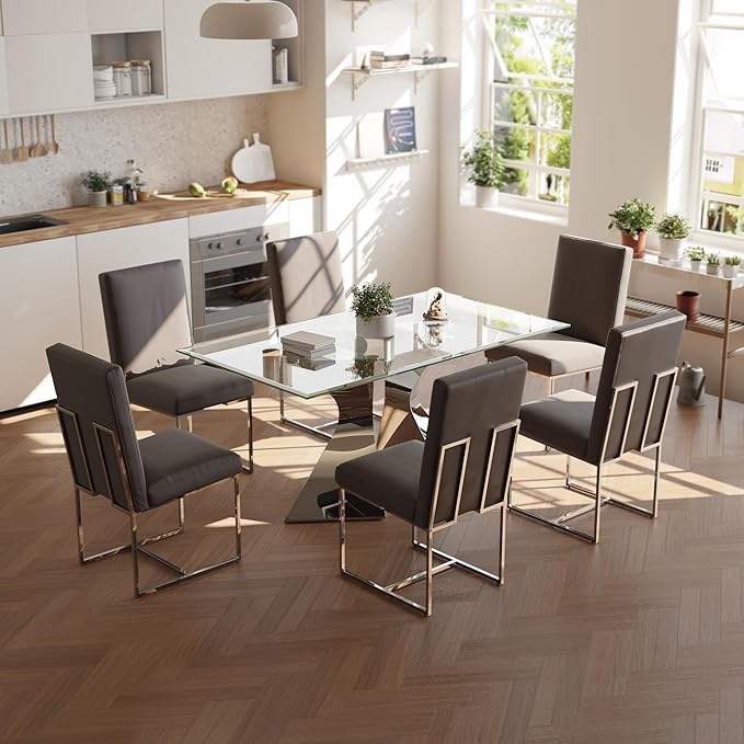 AUZ Grey and Silver PU Leather Dining Room Chairs Set of 4