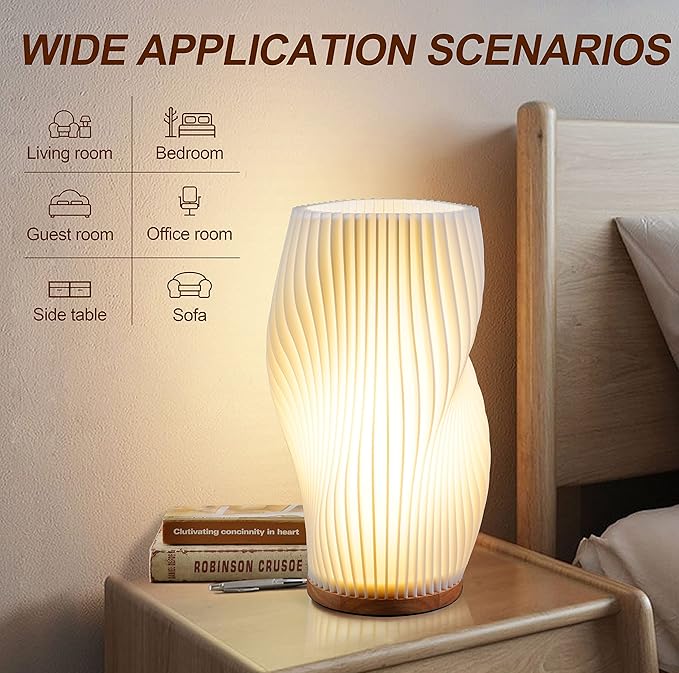 Zenply Novelty Small Table Lamp for Bedroom, Vintage Style Striped Night Light, Mini Bedside Lamp for Living Room, Office, Dorm (MD)