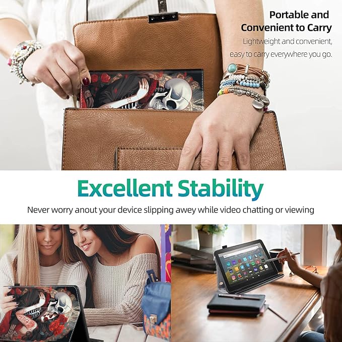 Case Cover for Amazon All-New Kindle Fire 7 Tablet (2022 Release-12th Generation) Latest Model 7 Slim Folding Stand Cover with Auto Wake/Sleep Dancing Skeleton in Mexican Costume